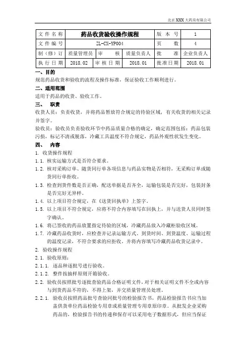 4药店药品收货验收操作规程