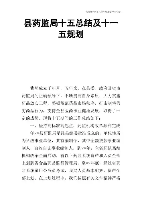 县药监局十五总结及十一五规划