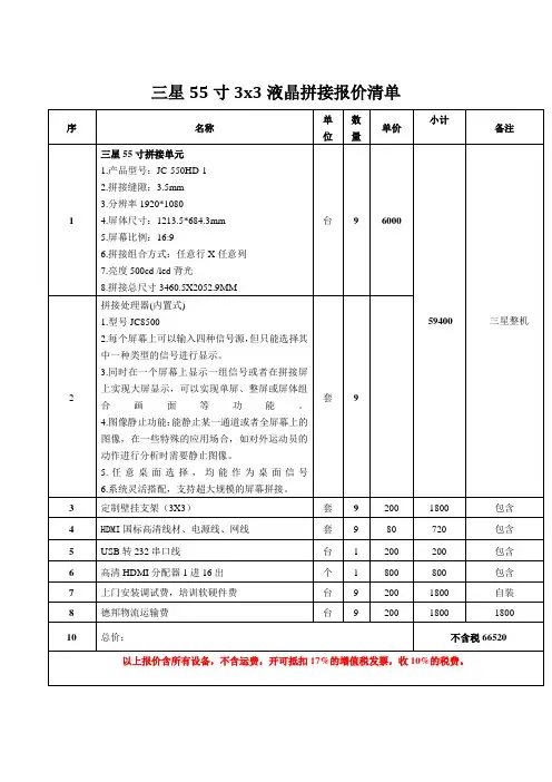 三星55寸拼缝35毫米3X3拼接屏报价方案