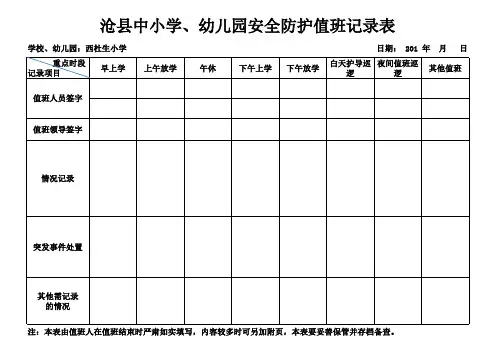 学校幼儿园安全防护值班及记录表