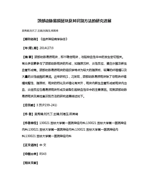 颈部动脉易损斑块及其识别方法的研究进展