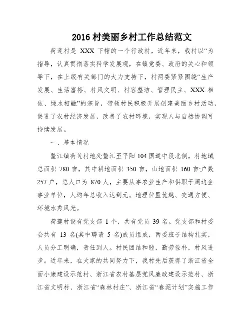 2016村美丽乡村工作总结范文