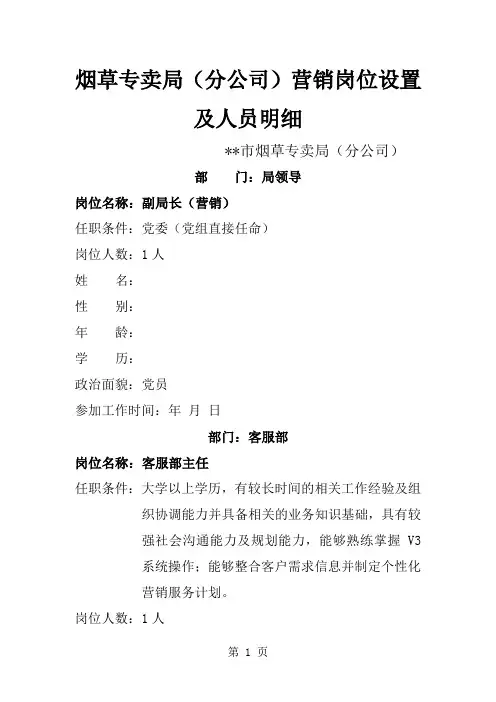 烟草专卖局(分公司)营销岗位设置及人员明细word精品文档7页
