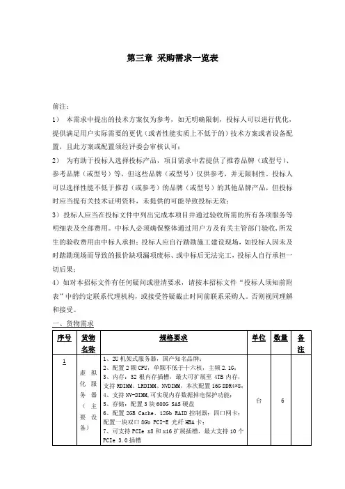 第三章采购需求一览表