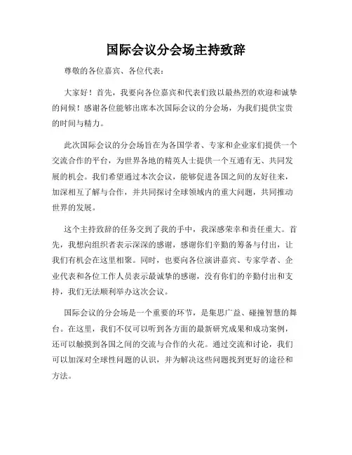 国际会议分会场主持致辞