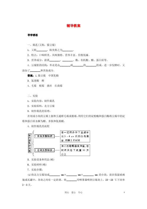 高中生物 实验9腐乳的制作辅导教案 浙科版