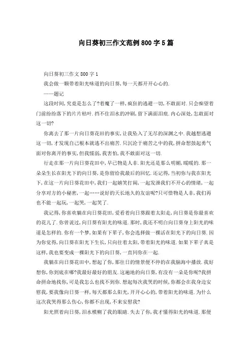 向日葵初三作文范例800字5篇