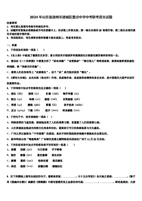2024年山东省德州市德城区重点中学中考联考语文试题含解析
