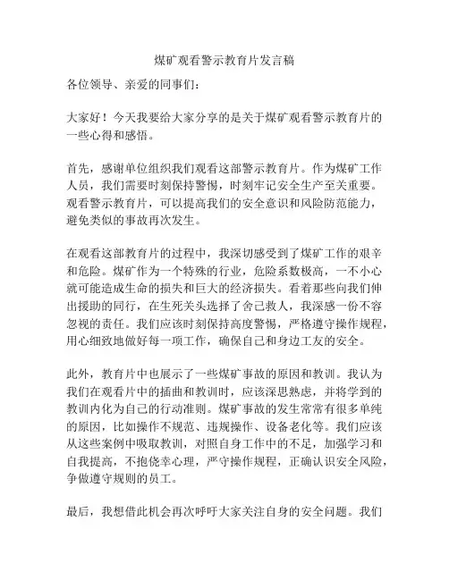 煤矿观看警示教育片发言稿