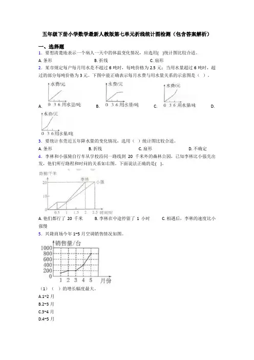 五年级下册小学数学最新人教版第七单元折线统计图检测(包含答案解析)