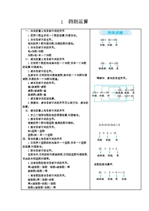 人教版四年级数学下册第一单元《四则运算》知识点汇总