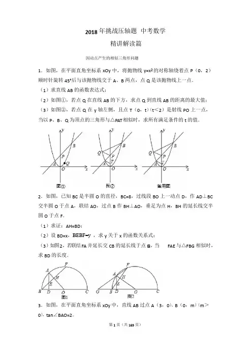 2018年中考数学挑战压轴题(含答案)