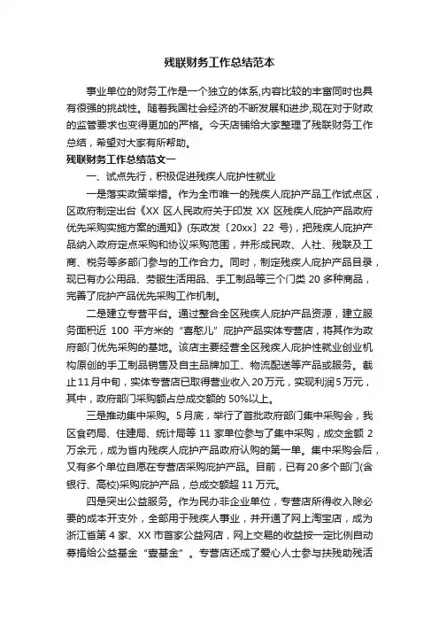 残联财务工作总结范本