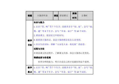 大象的耳朵教案及教学反思