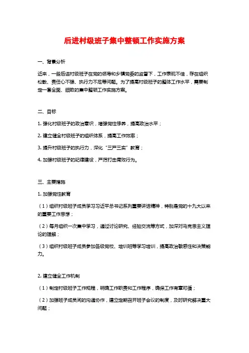 后进村级班子集中整顿工作实施方案