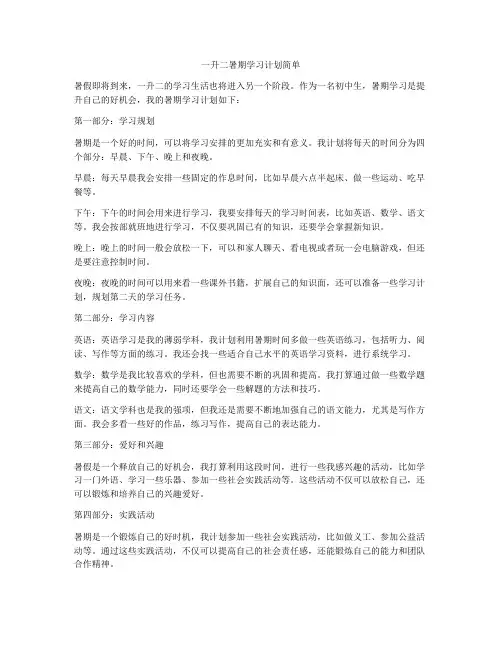 一升二暑期学习计划简单