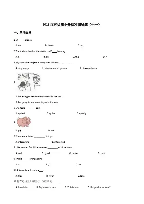 六年级下册英语试题2019江苏徐州小升初冲刺试题(十一)人教(PEP) 含答案