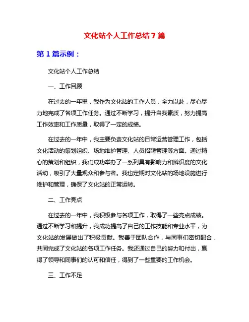 文化站个人工作总结7篇