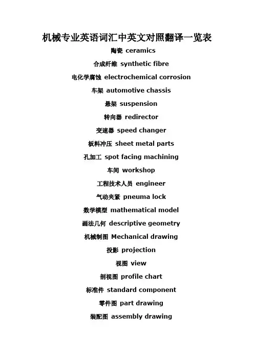 机械专业中英文对照翻译大全