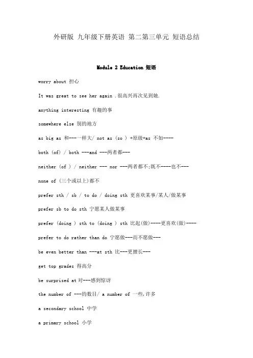 外研版 九年级下册英语 第二第三单元 短语复习总结