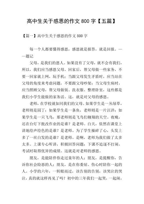 高中生关于感恩的作文800字【五篇】