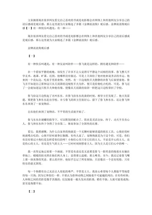【《金牌流浪狗》观后感精选多篇】观金牌流浪狗观后感600