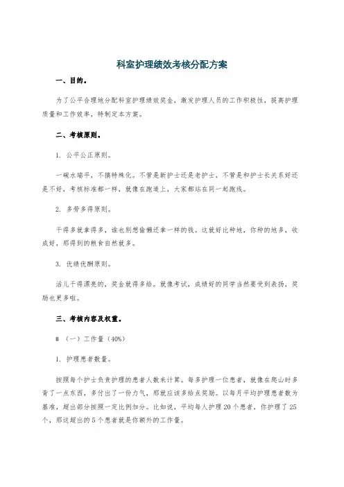 科室护理绩效考核分配方案