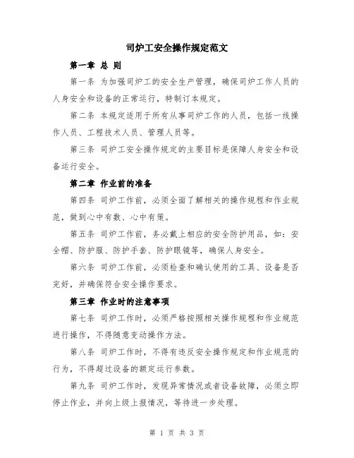 司炉工安全操作规定范文