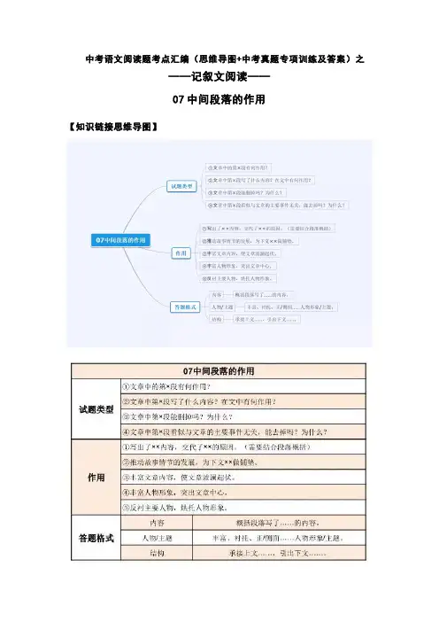 中考语文阅读题(思维导图+中考真题及答案)之 中间段落的作用