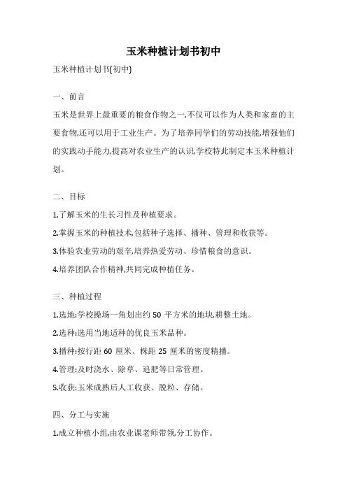 玉米种植计划书初中