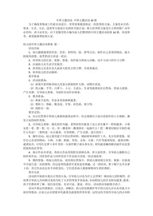 中班主题活动 中班主题活动14篇