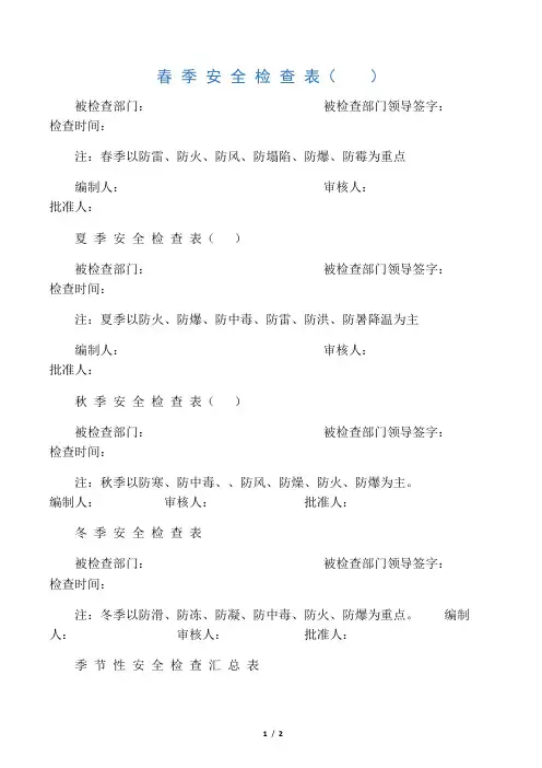 季节性安全检查表格