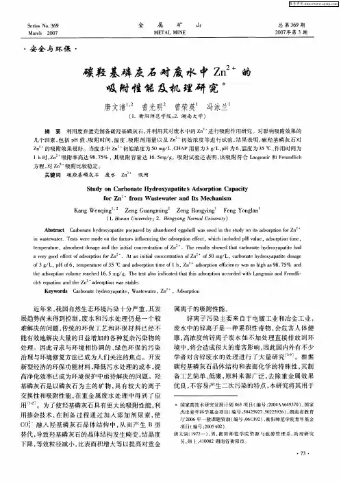 碳羟基磷灰石对废水中Zn 2+的吸附性能及机理研究