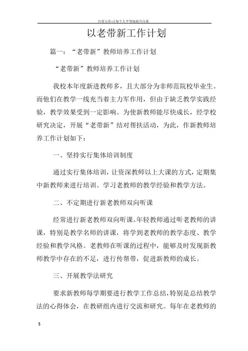 以老带新工作计划