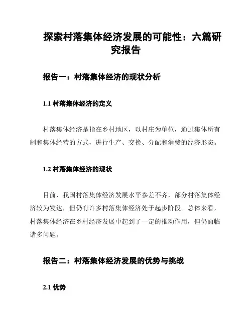 探索村落集体经济发展的可能性：六篇研究报告