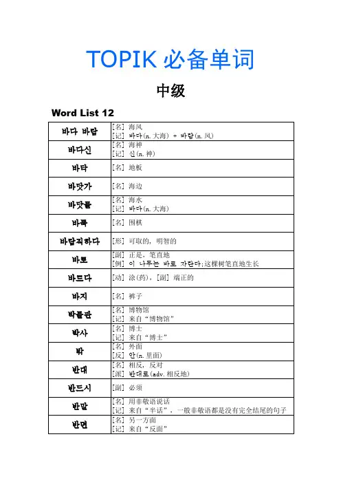 TOPIK必备单词 中级12-22