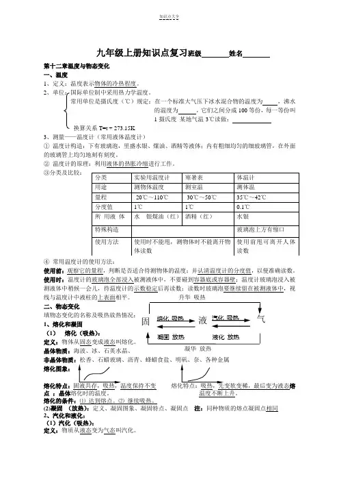 新沪科版九年级上学期物理知识点复习
