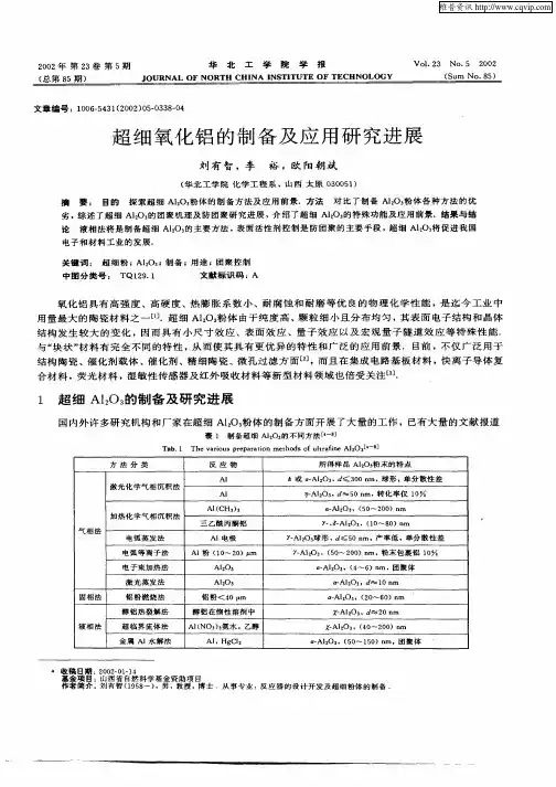 超细氧化铝的制备及应用研究进展