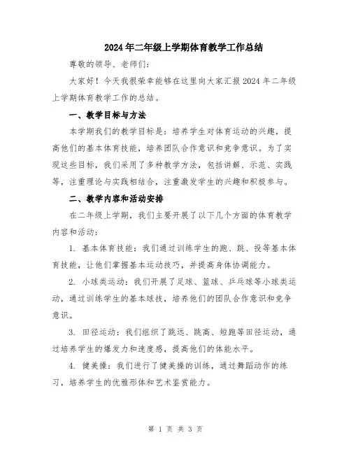 2024年二年级上学期体育教学工作总结