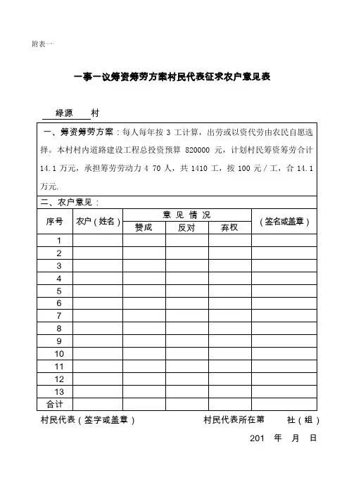 一事一议表格(最新)