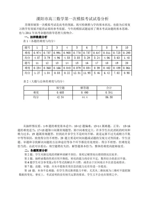 高三数学第一次模拟考试试卷分析