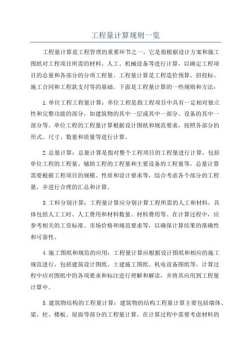 工程量计算规则一览