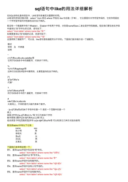 sql语句中like的用法详细解析