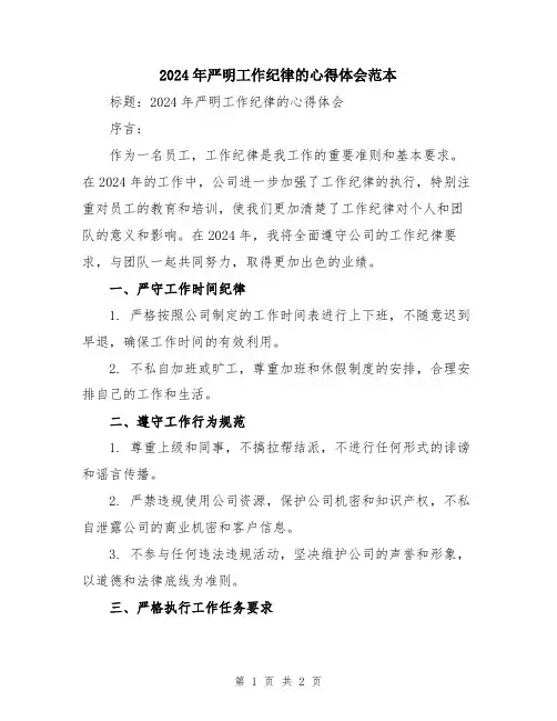 2024年严明工作纪律的心得体会范本