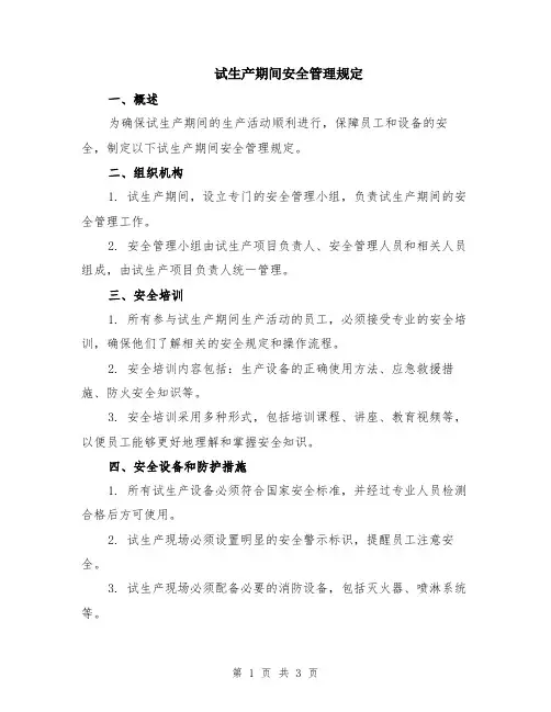 试生产期间安全管理规定