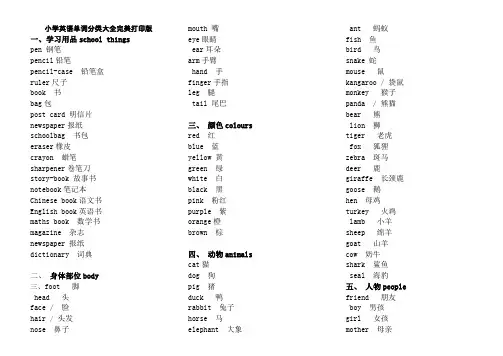 小学英语单词分类表