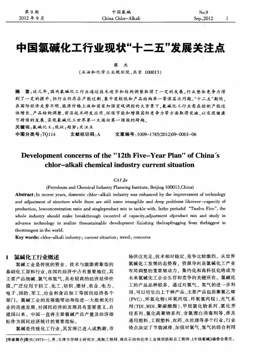 中国氯碱化工行业现状“十二五”发展关注点