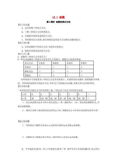 八年级数学上册第12章一次函数12.1函数第2课时函数的表示方法学案 新版沪科版