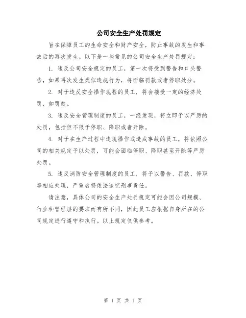 公司安全生产处罚规定