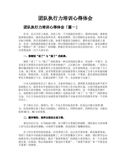 团队执行力培训心得体会